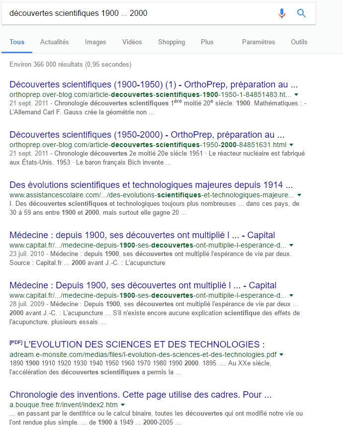 google : recherche dans une frise temporelle