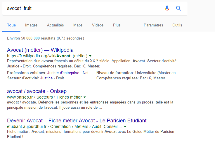 google : utilité signe moins